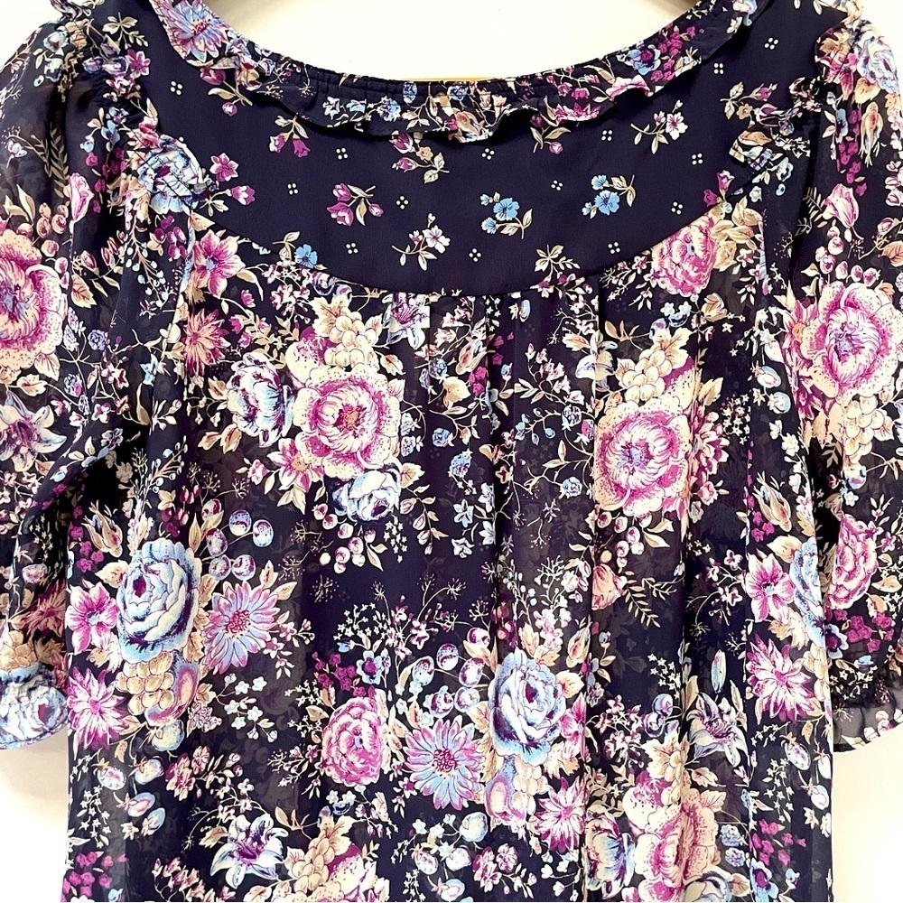 Loft Floral Mixed Print Sheer Ruffles Blouse Top M - Picture 5 of 6